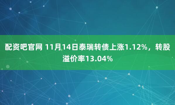 配资吧官网 11月14日泰瑞转债上涨1.12%，转股溢价率13.04%