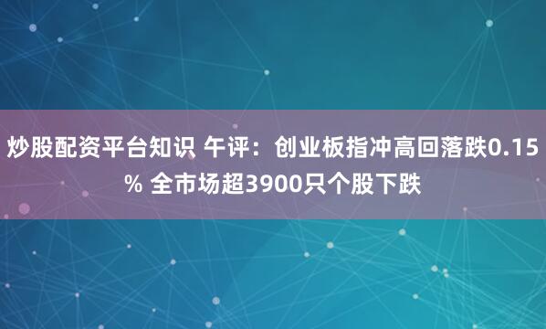 炒股配资平台知识 午评：创业板指冲高回落跌0.15% 全市场超3900只个股下跌